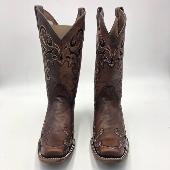 Circle G by Corral  Brown/Black Embroidery Square Toe Boots Size 11 - Picture 4 of 11